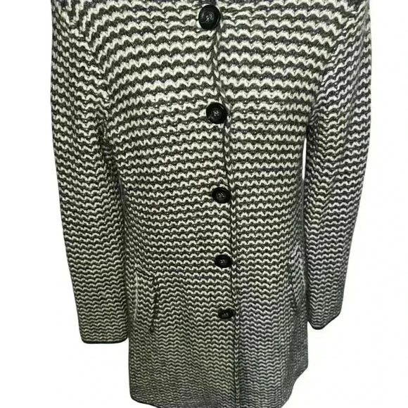 Long Wool Duster Cocogio Sweater Italian Gray Off-White Med button - Picture 3 of 10